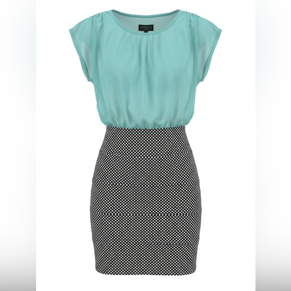 Enfocus Studio Dresses & Skirts - Enfocus Studio Turquoise Midi Dress with black and white polkadots